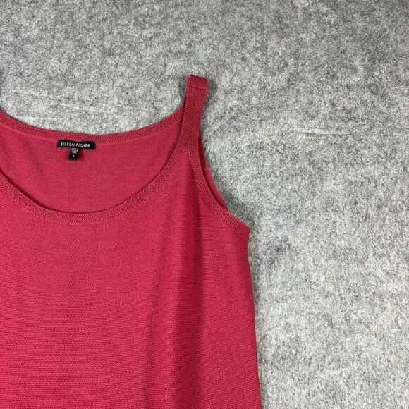 Eileen Fisher Wool Tank Top Womens Large Red Scoop Neck Knit Shirt Career - Picture 2 of 7